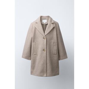 ZARA Girls' Long Cloth Coat, Light Beige, 9-10Y, 8491/703/052